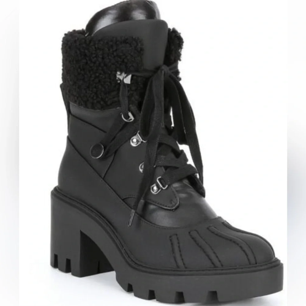 Steve Madden Boots Northern Winter Faux Fur Trim Lug Soles Black SIZE 7 New